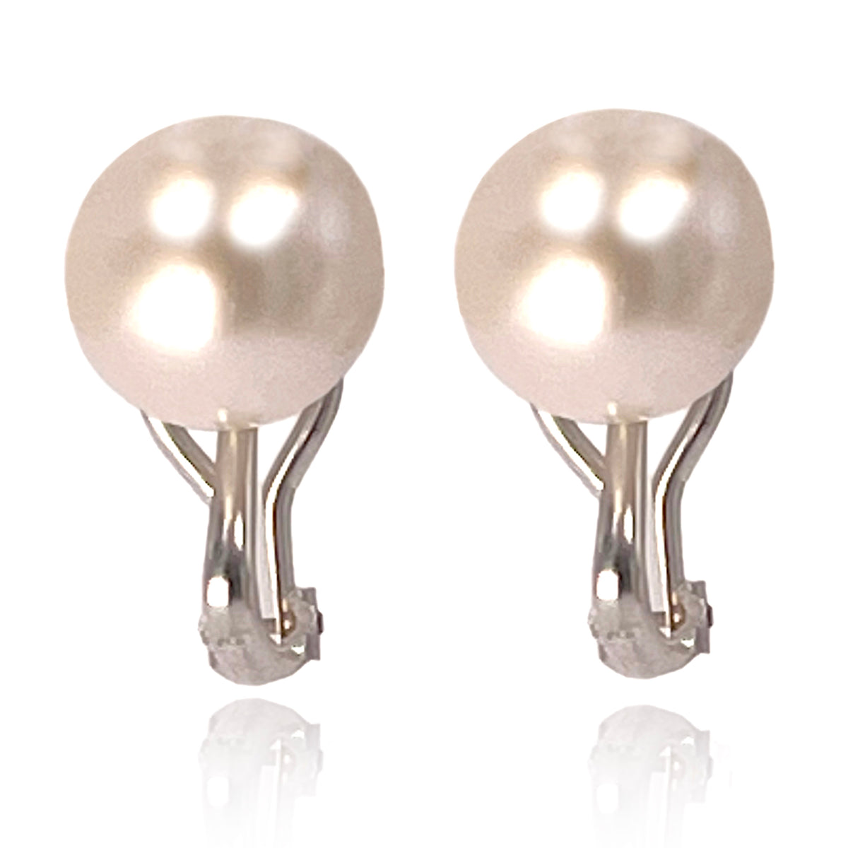 White Freshwater Pearl Large Clip On Stud Earrings