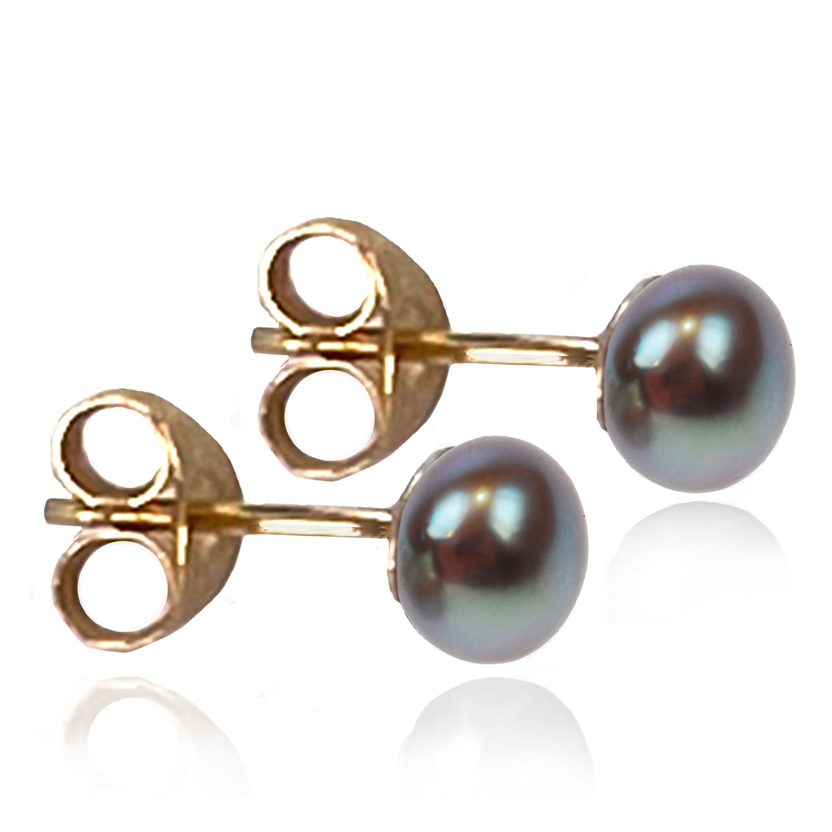 Grey Freshwater Pearl &amp; Gold Studs