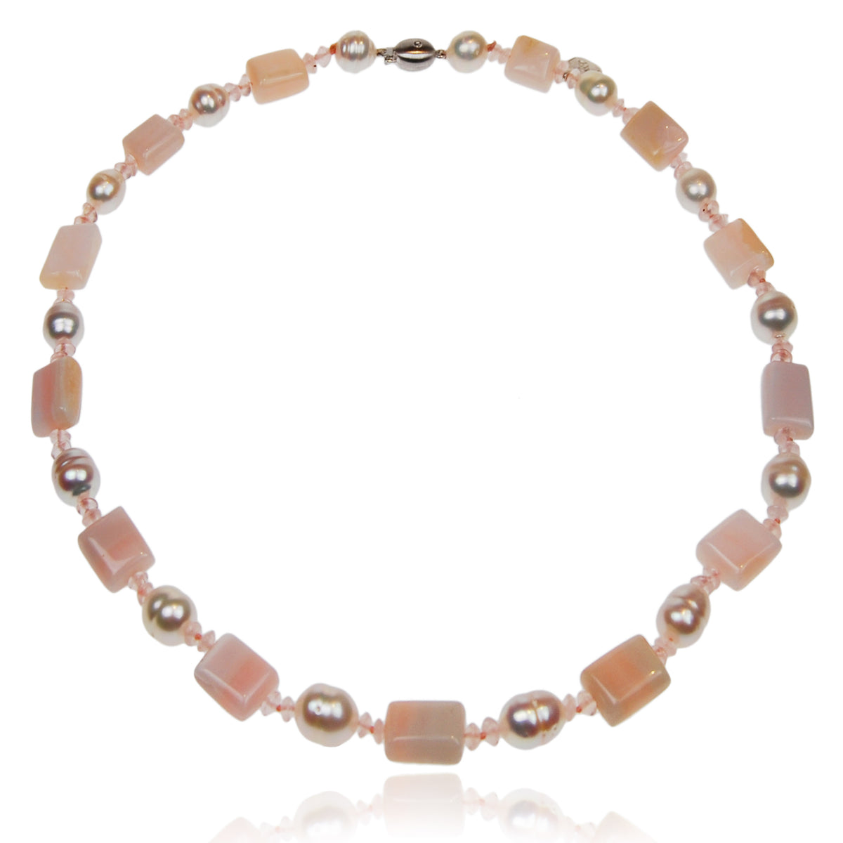 White South Sea Pearl &amp; Pink Opal &#39;Dolly Mixture&#39; Necklace