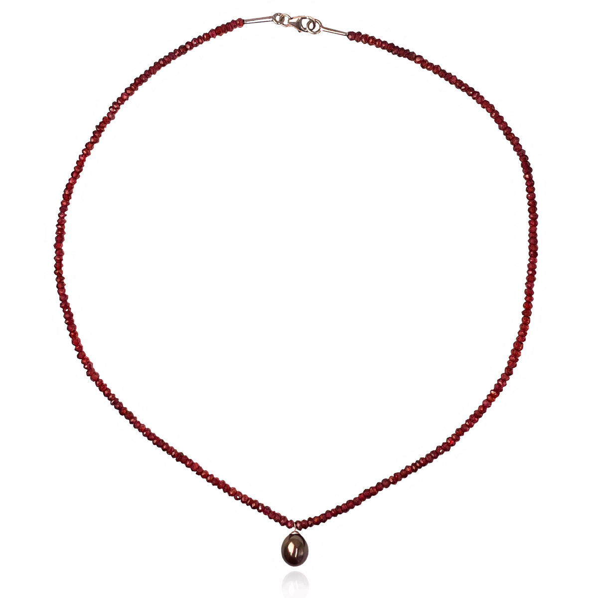 Black Freshwater Pearl &amp; Garnet Drop Necklace