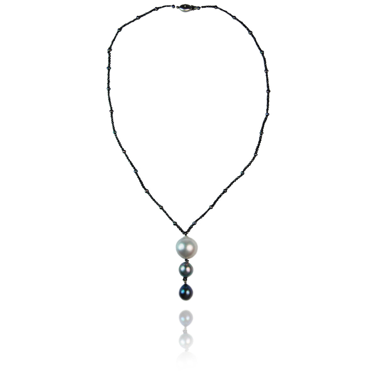 Black Diamond Necklace  With South Sea And Tahitian Pearl Pendant Drop