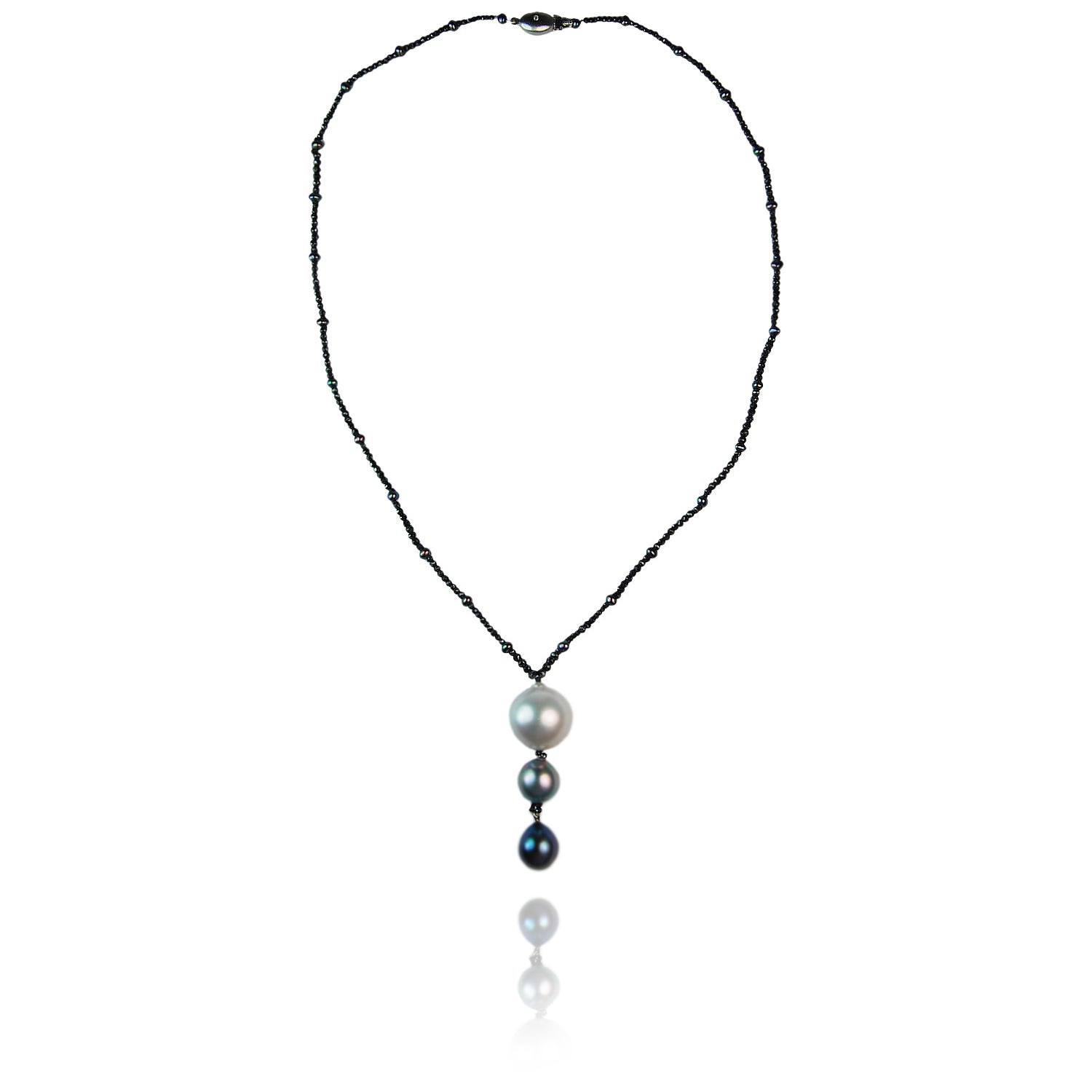 Black Diamond Necklace  With South Sea And Tahitian Pearl Pendant Drop