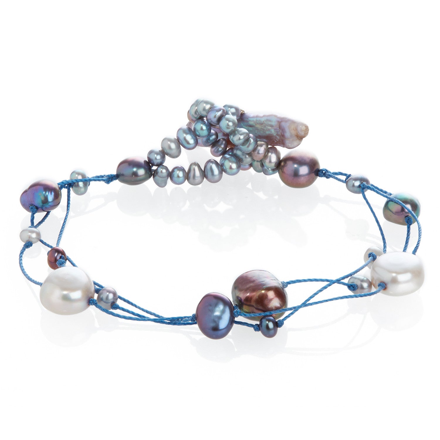 Cultured Freshwater Pearl on Blue Silk Bracelet