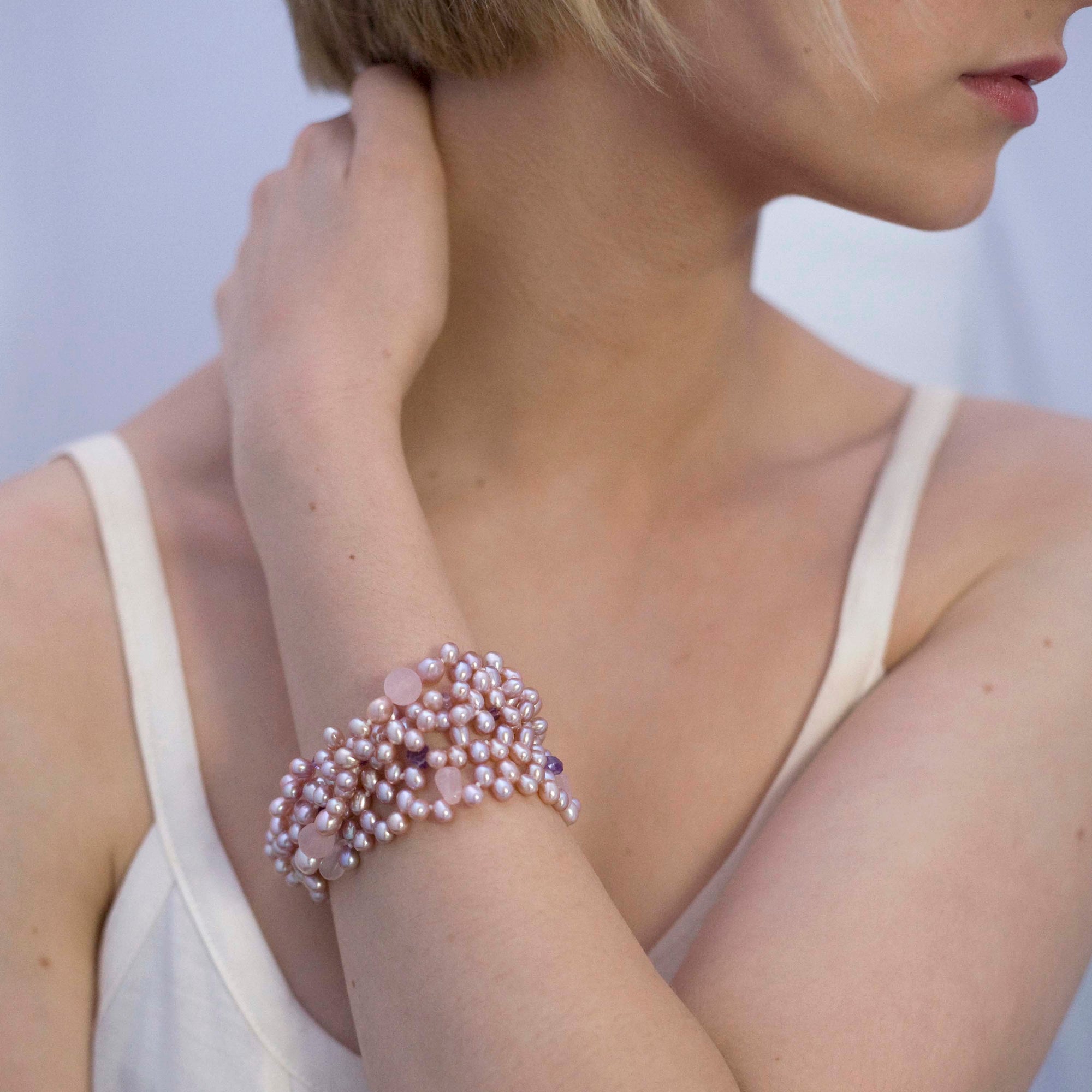5 Strand Droplet Pearl and Semi Precious Stone Bracelet