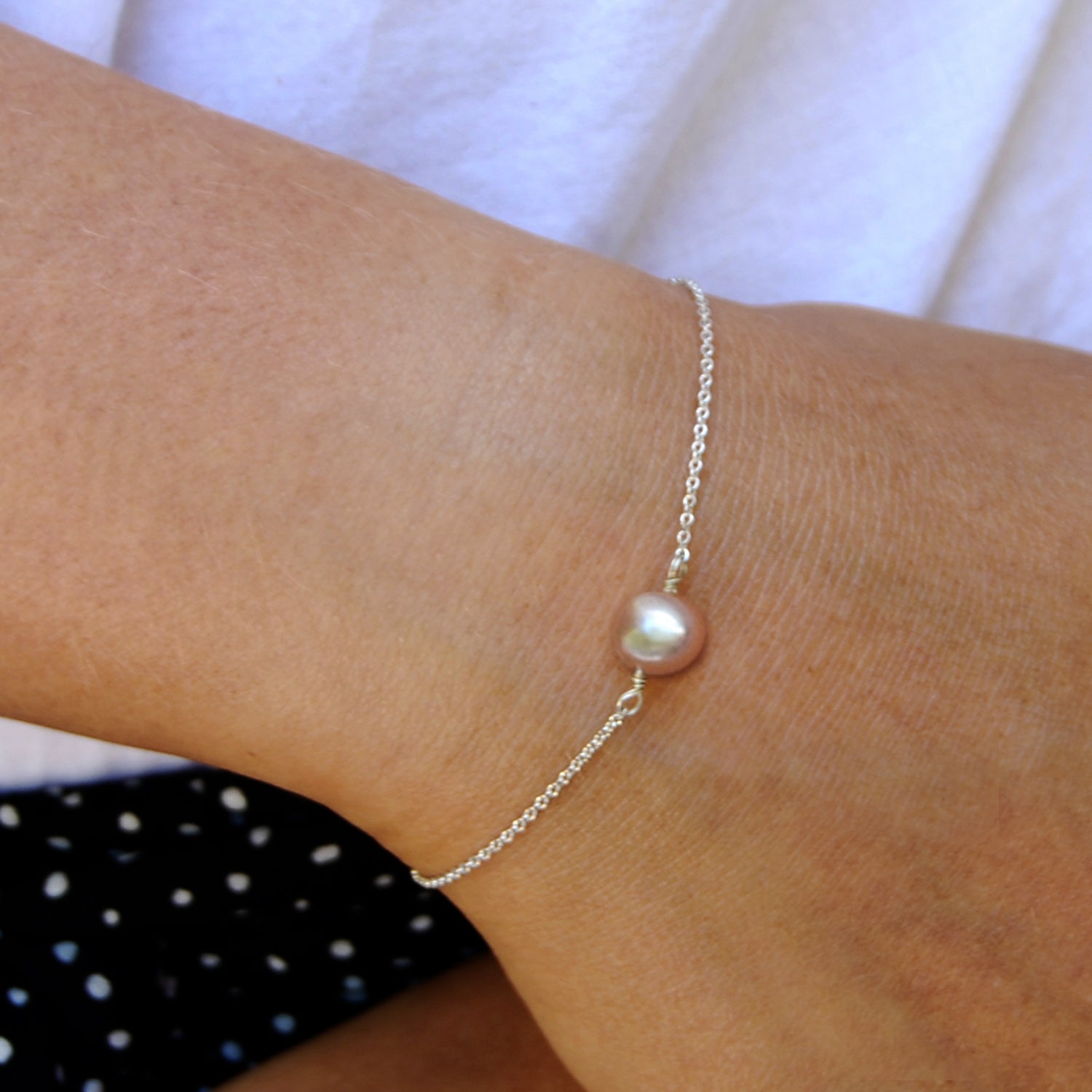 Joyful Pink Pearl Sterling Silver Chain Bracelet