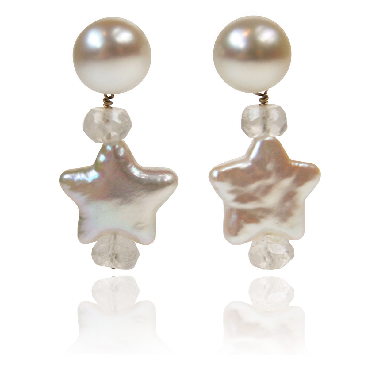White Freshwater Pearl &#39;Star&#39; &amp; Moonstone Earrings