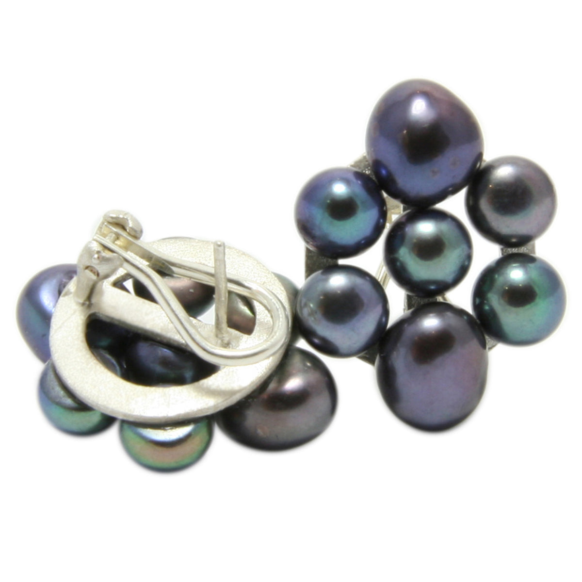 Black Freshwater Pearl &#39;Oval-Cuff&#39; Earrings