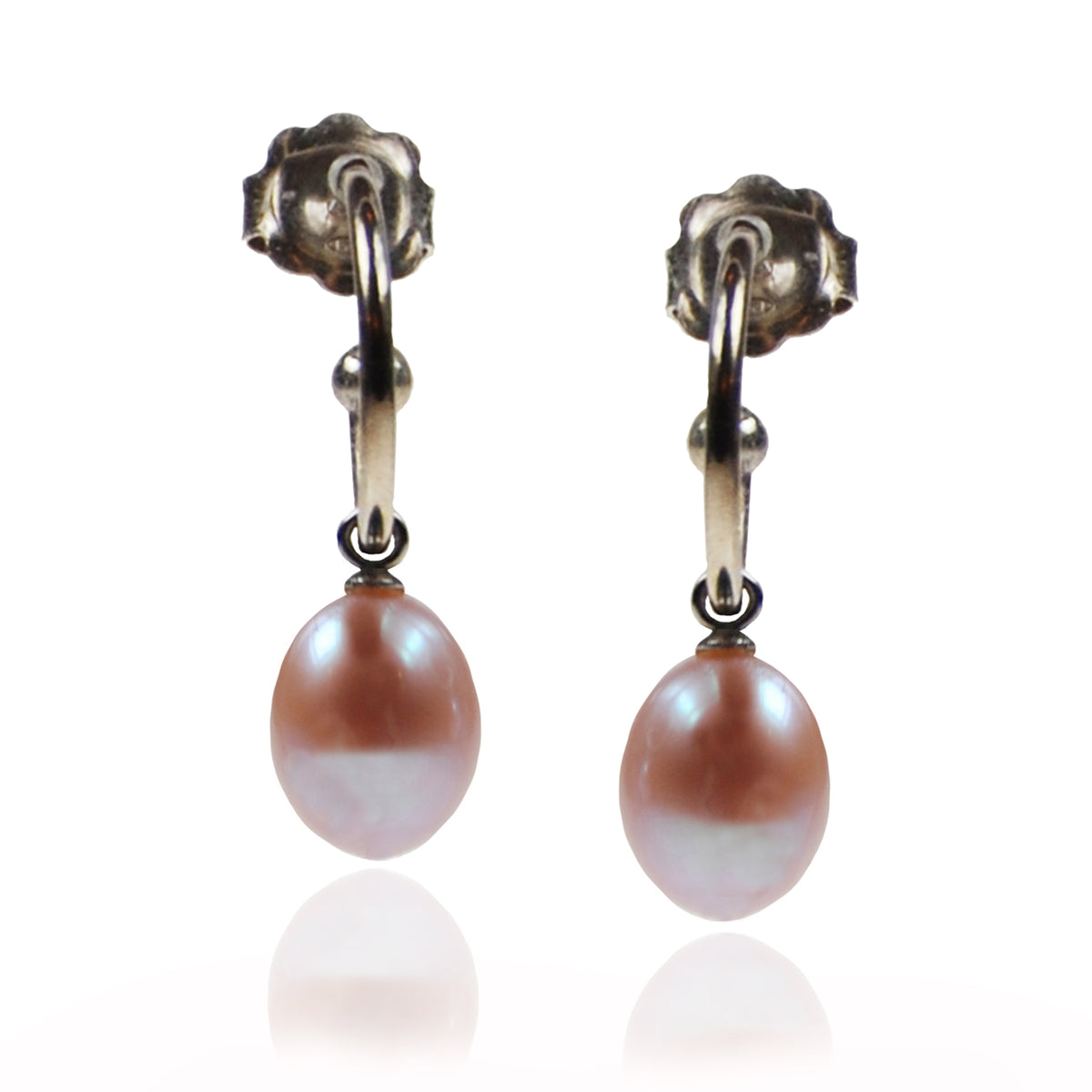 Pink Freshwater Pearl Silver Hoop Earrings