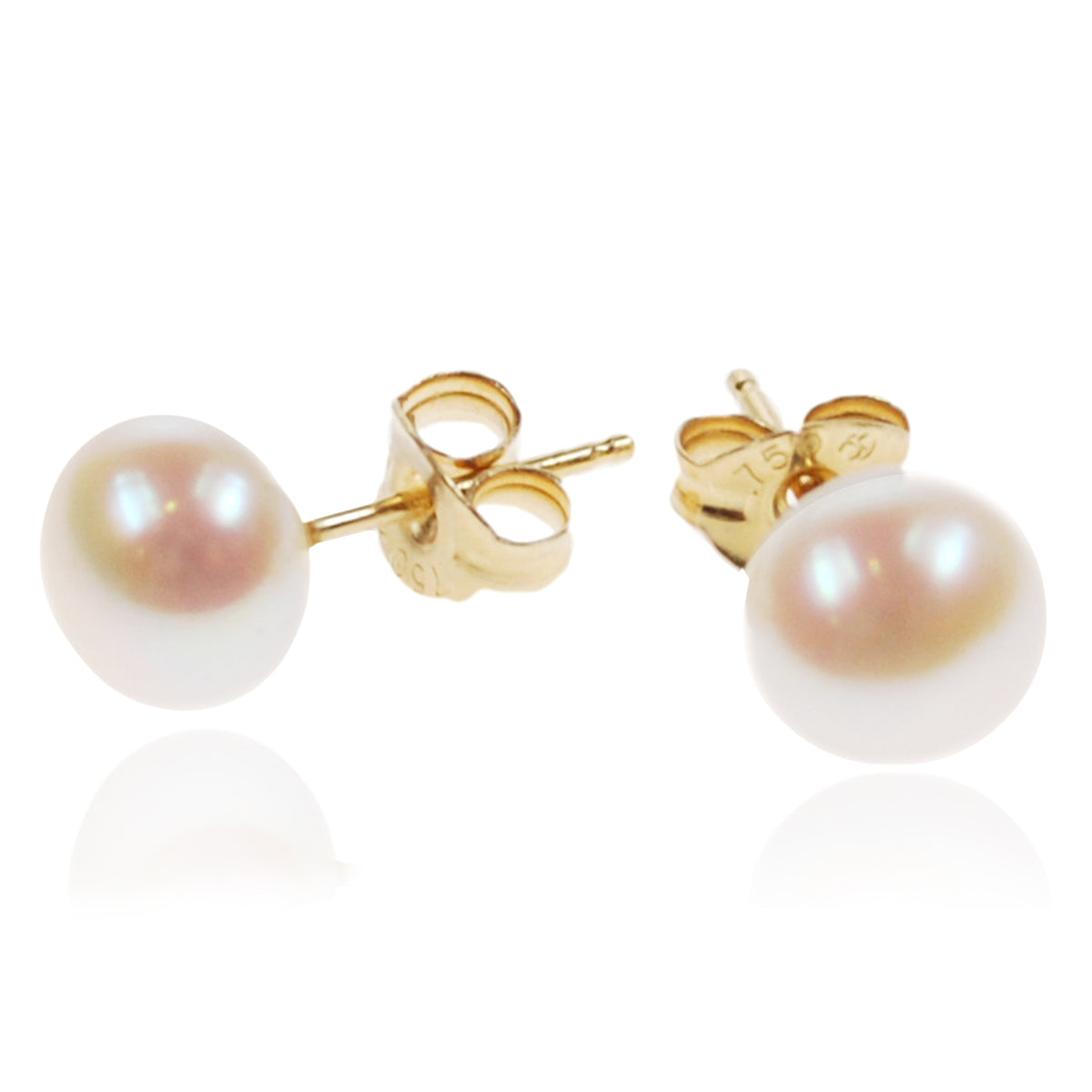 White Freshwater Pearl &amp; Gold Studs