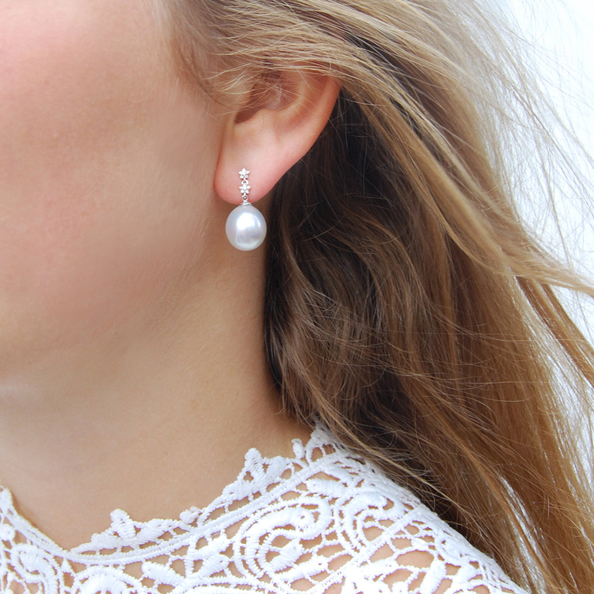 White South Sea Pearl &amp; Diamond &#39;Tsarina - Star&#39; Earrings