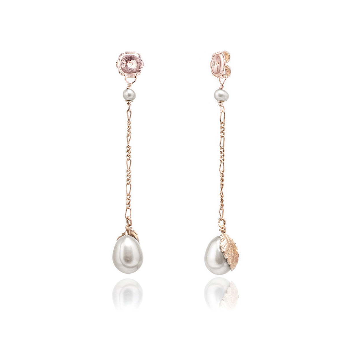 Grey Freshwater Pearl &#39;Back To Basics&#39; Long-Drop Rose Gold Plated Earrings