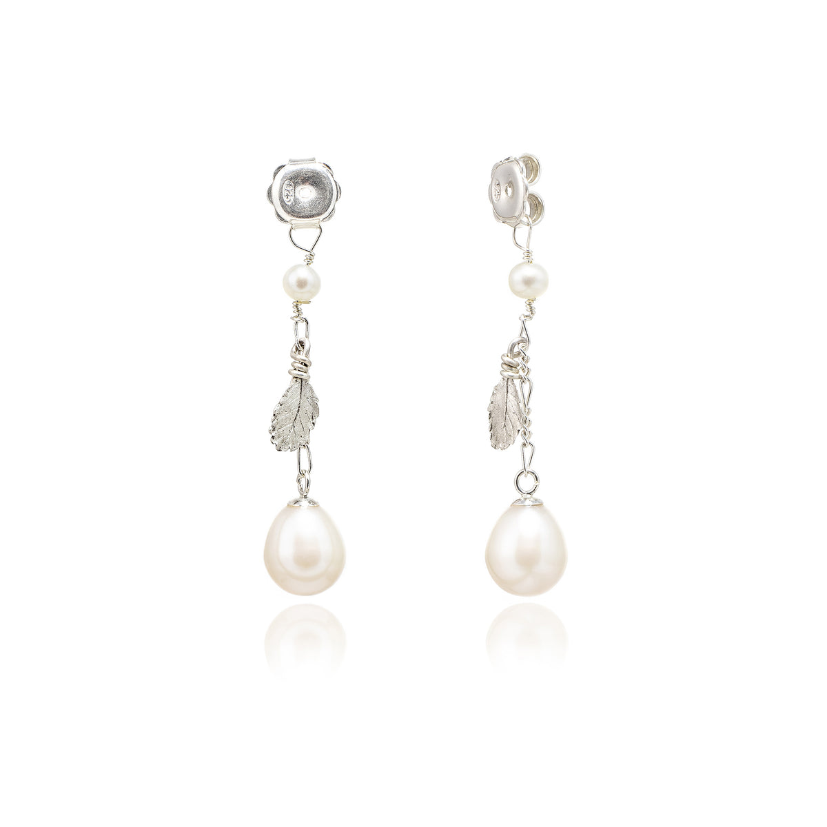 White Freshwater Pearl &#39;Back To Basics&#39; Short-Drop Silver Earrings