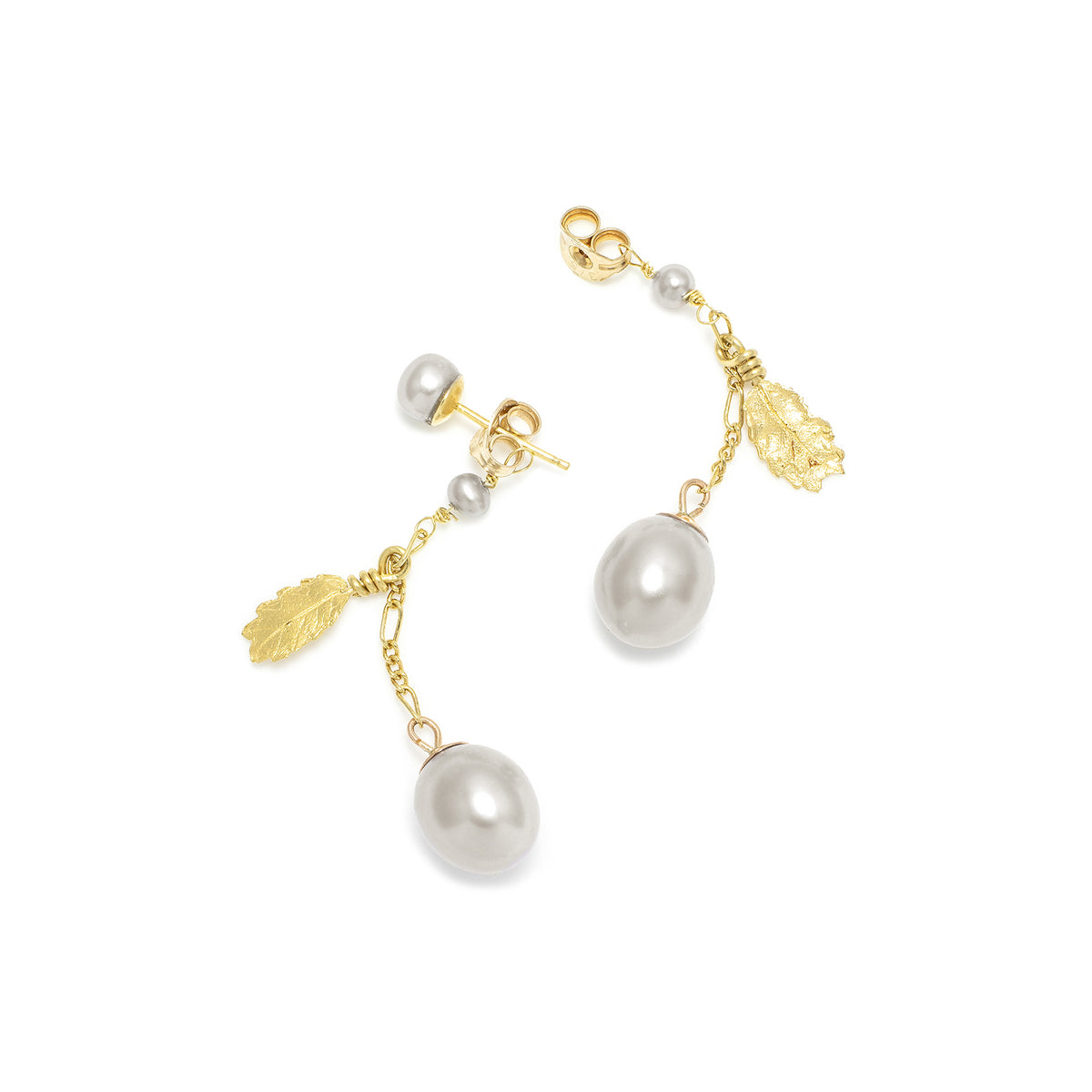 Grey Freshwater Pearl &#39;Back To Basics&#39; Short-Drop Yellow Gold Plated Earrings