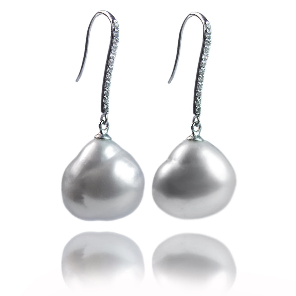 White Baroque South Sea Pearl &amp; Diamond Drop Earrings