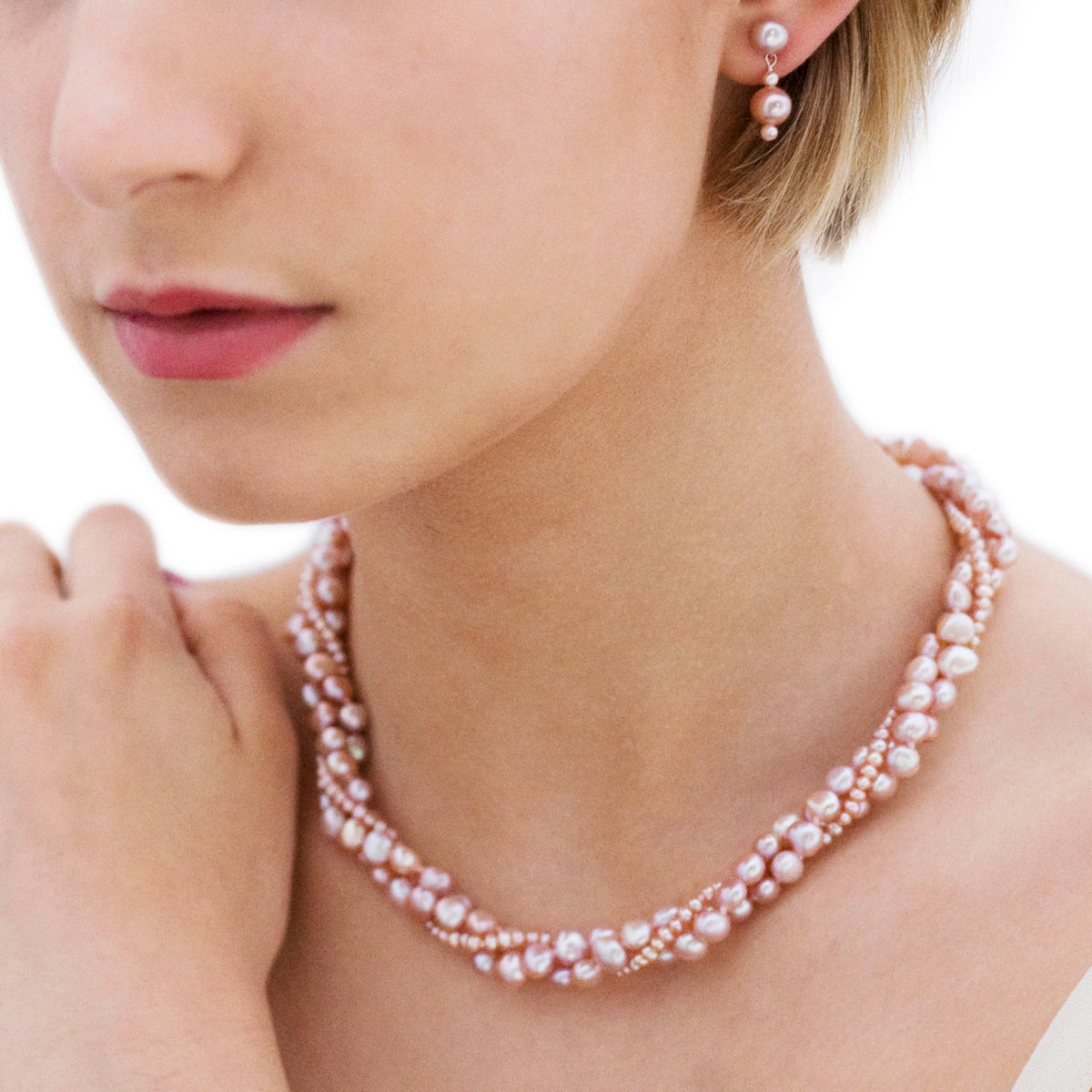 Pink Freshwater Pearl (Mixed Size) 3 Strand Necklace