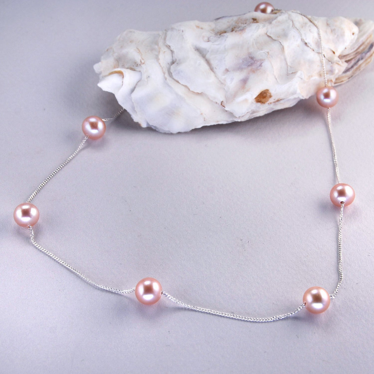 Pink Freshwater Pearl &amp; Silver Chain Necklace