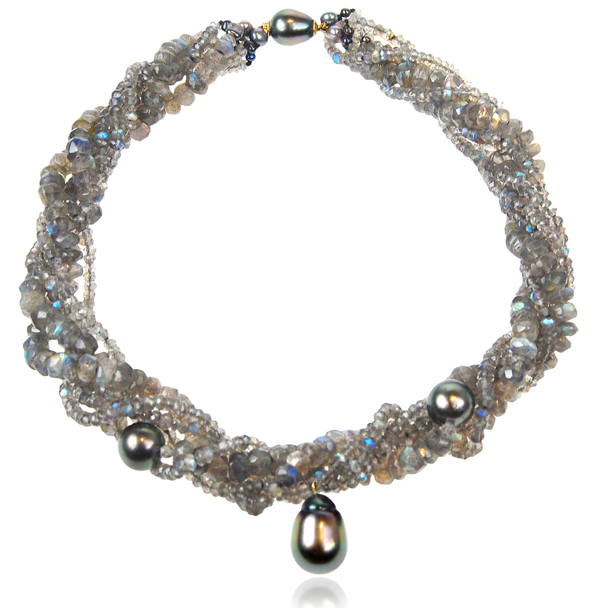 Black Tahitian Pearl &amp; Labradorite Necklace