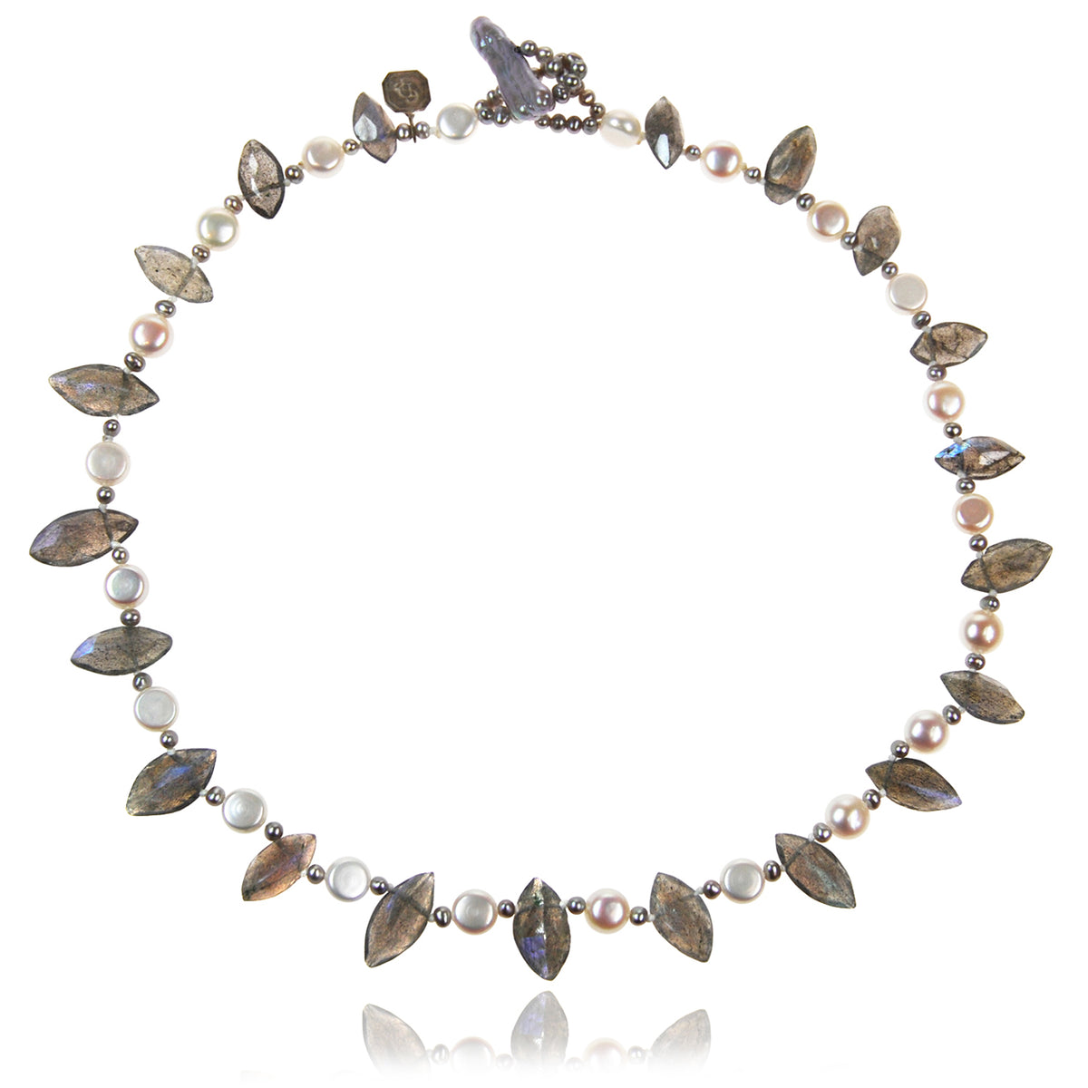 White, Black Freshwater Pearl &amp; Labradorite &#39;Salt &amp; Pepper&#39; Necklace