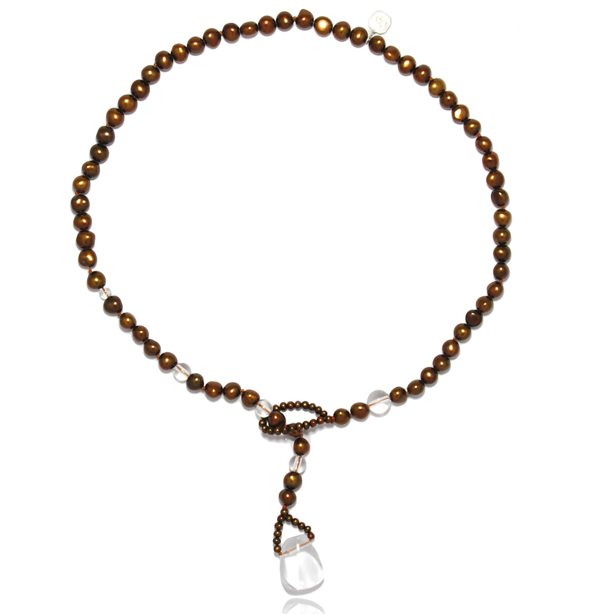 Copper Biwa Pearl &amp; Rock Crystal Short Lasso Necklace