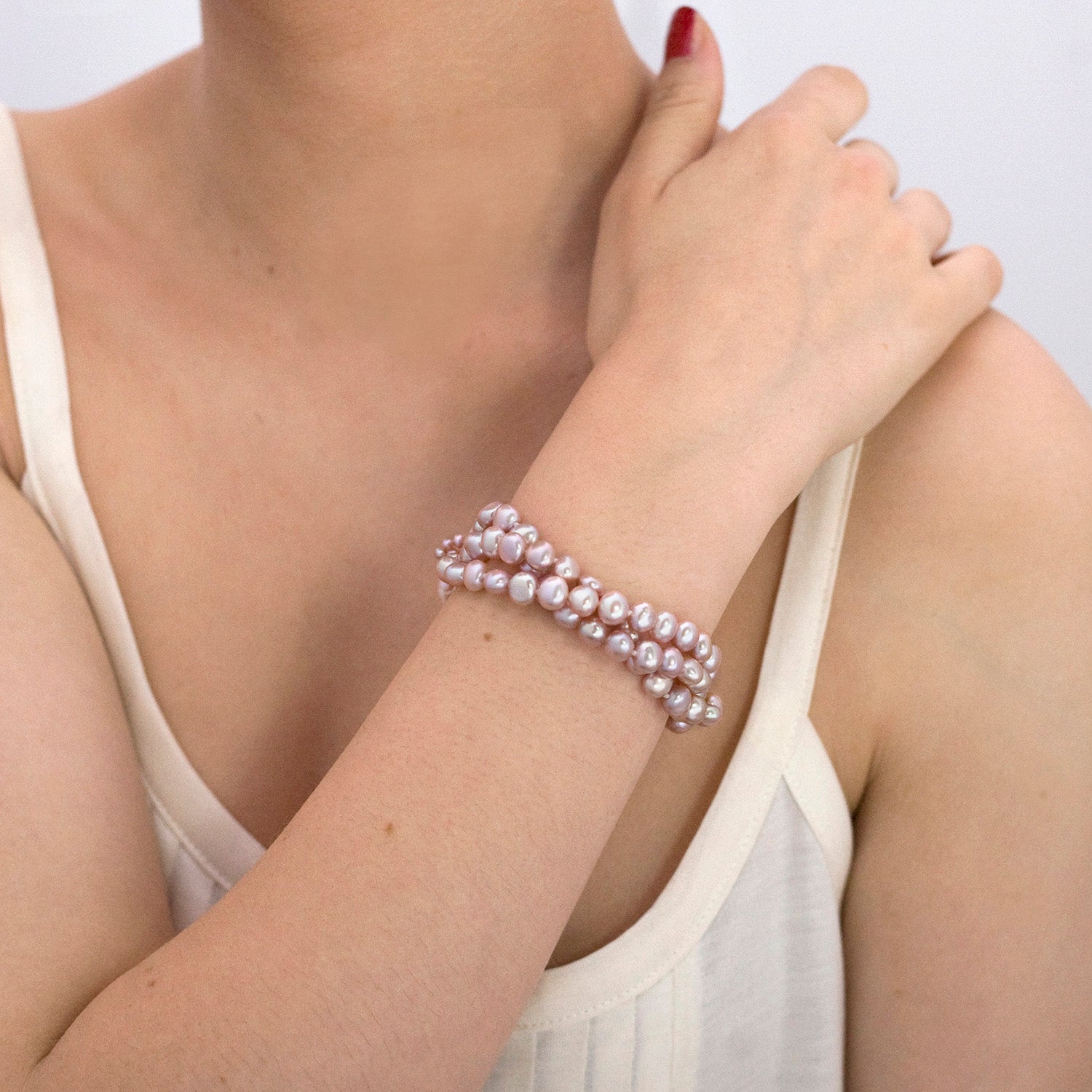 3 Strand Cultured Freshwater Biwa Pink Pearl Bracelet