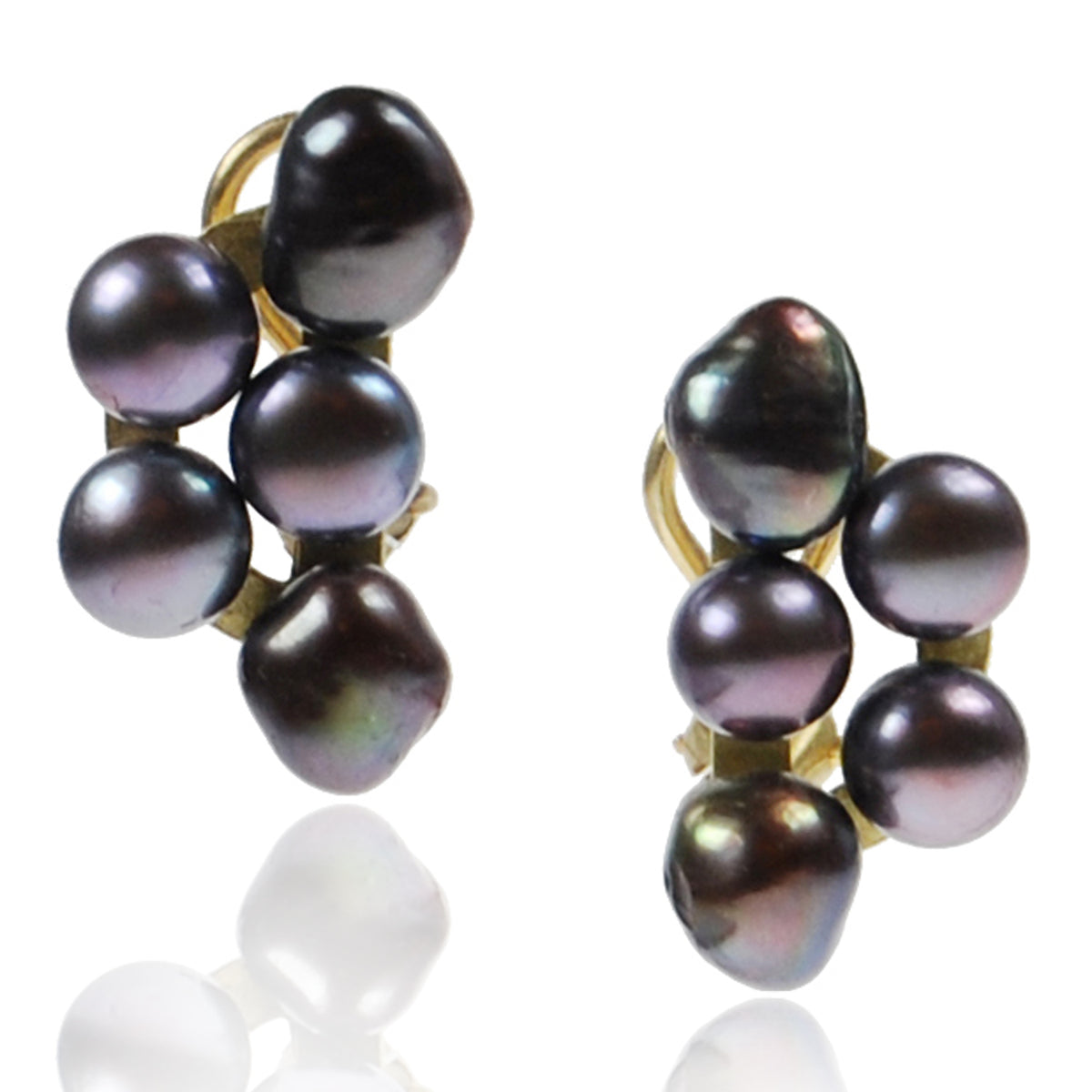 Black Freshwater Pearl Gold &#39;Cuff&#39; Earrings