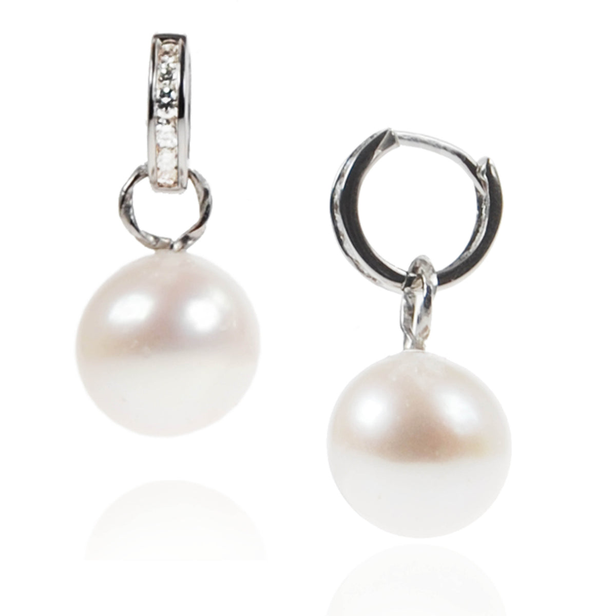 White Freshwater Pearl &amp; Diamond Mini White &#39;Huggies&#39;