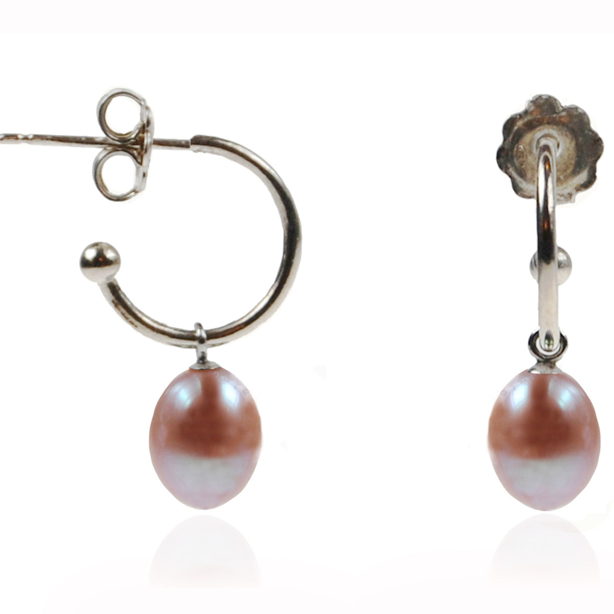 Pink Freshwater Pearl Silver Hoop Earrings