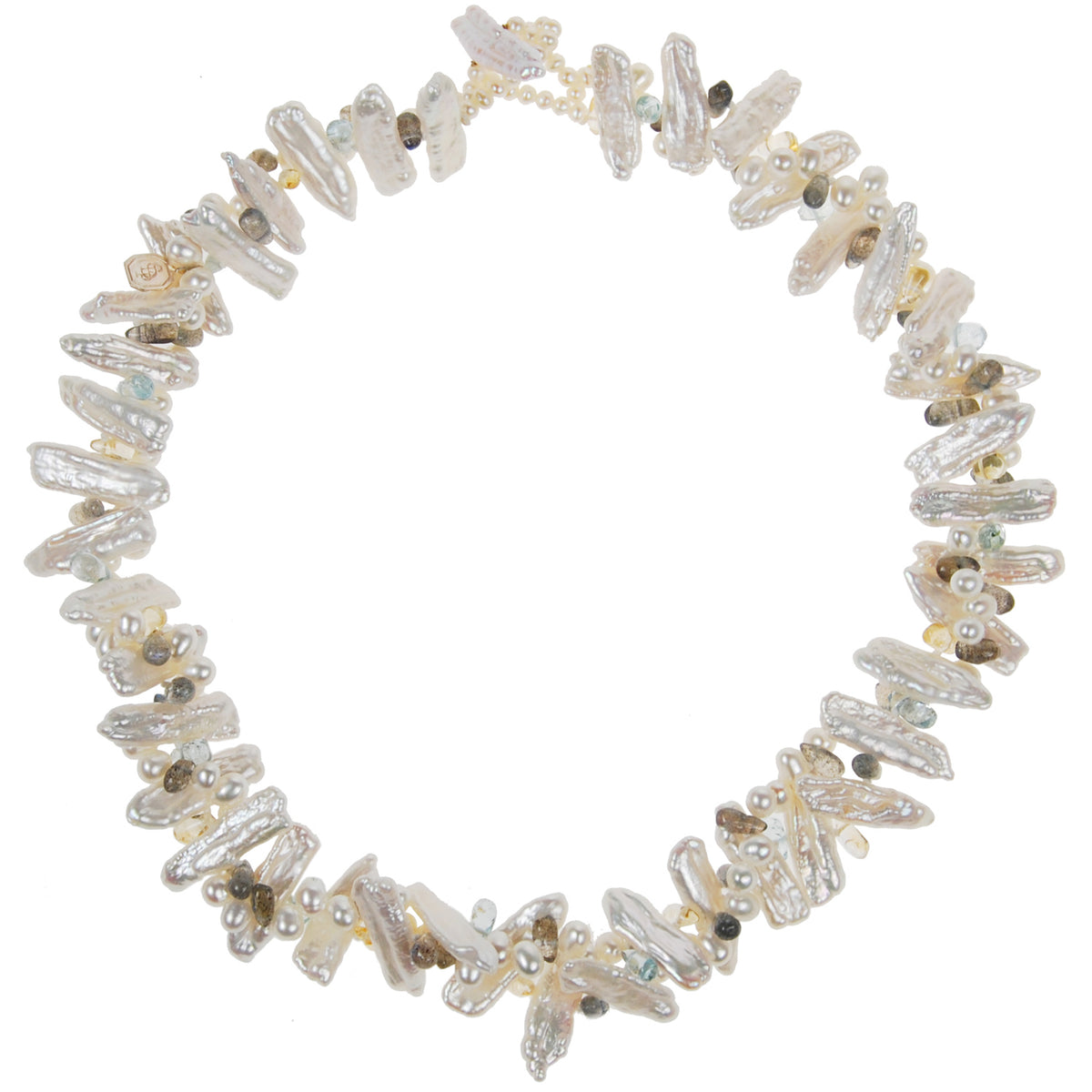 White Freshwater Pearl &amp; Semi-Precious Stone Spiral Necklace