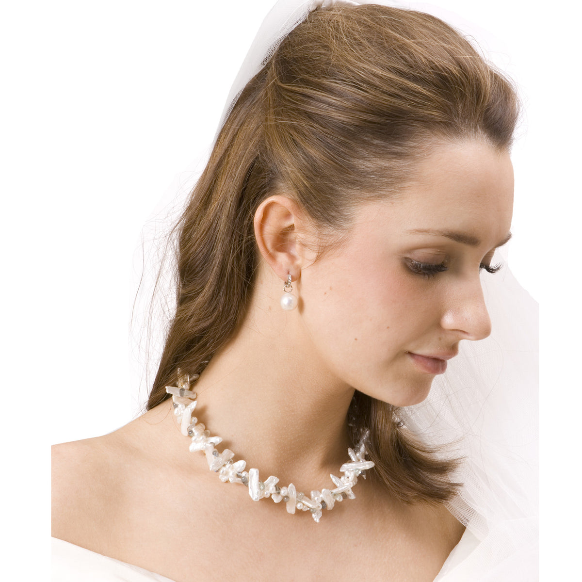 White Freshwater Pearl &amp; Semi-Precious Stone Spiral Necklace
