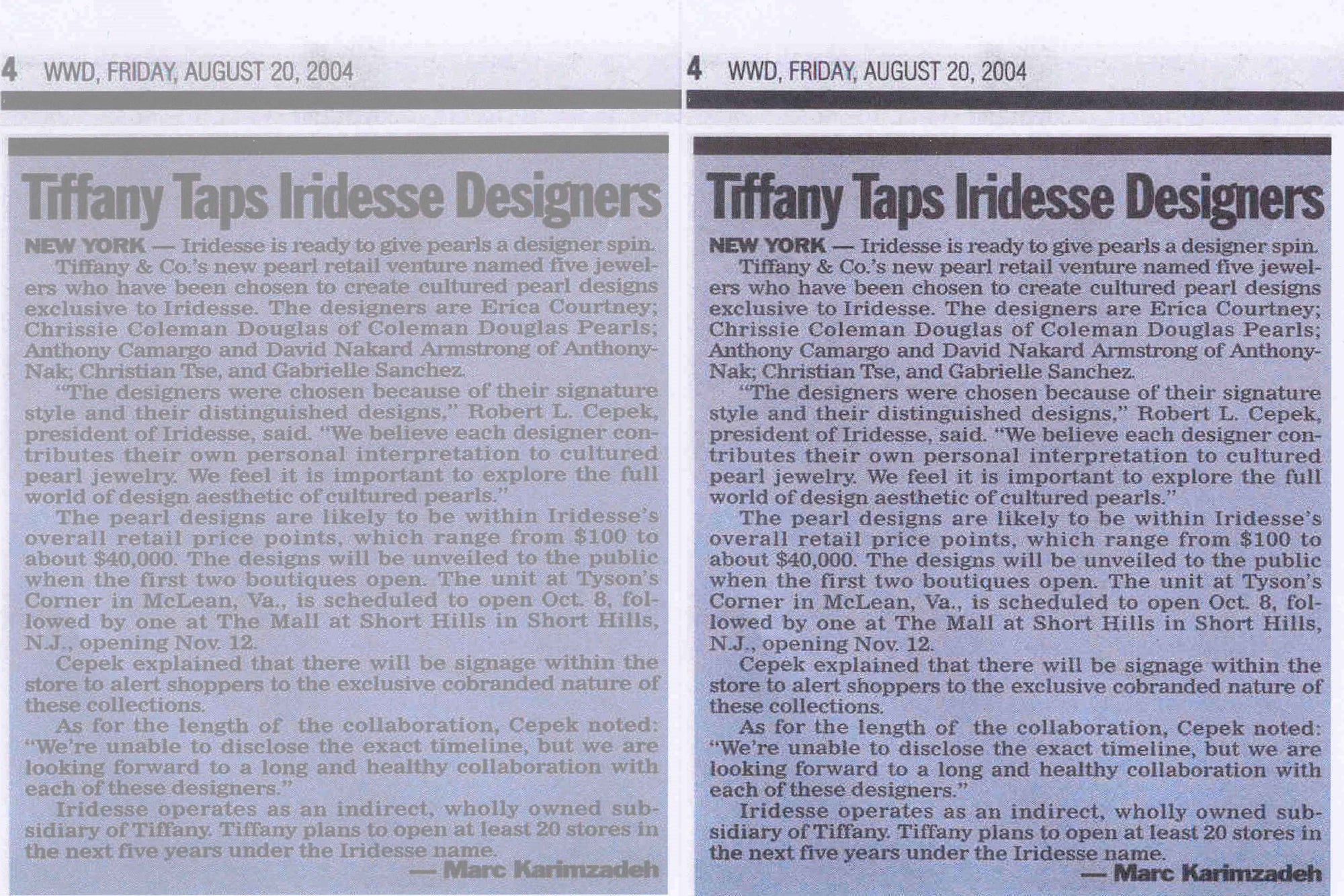 Tiffany Unveils Named Designers