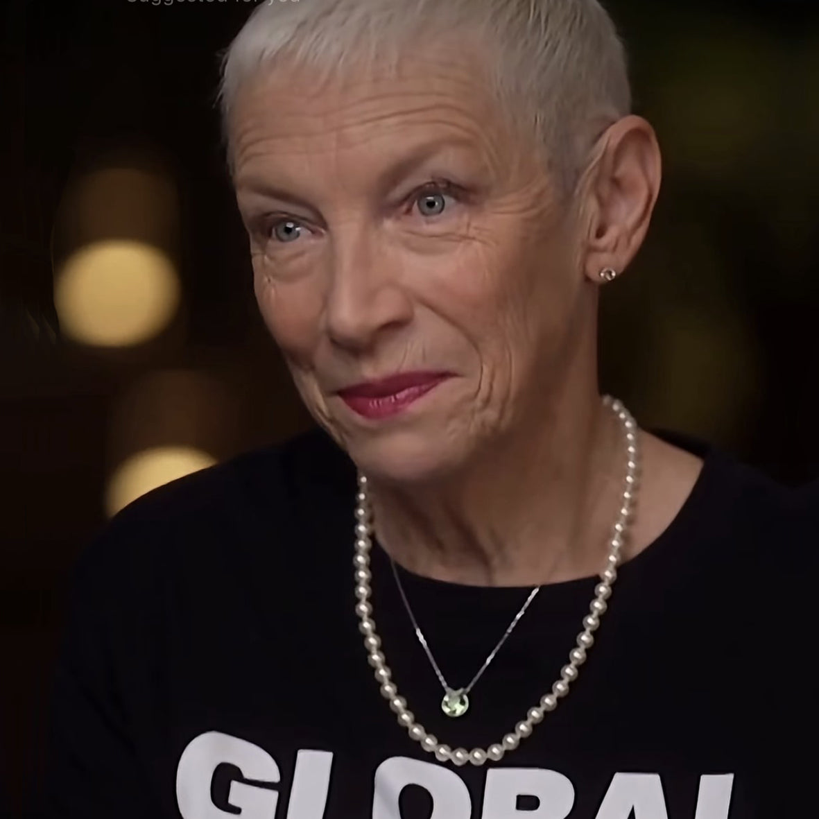 Annie Lennox wears classic pearls as a Global Feminist