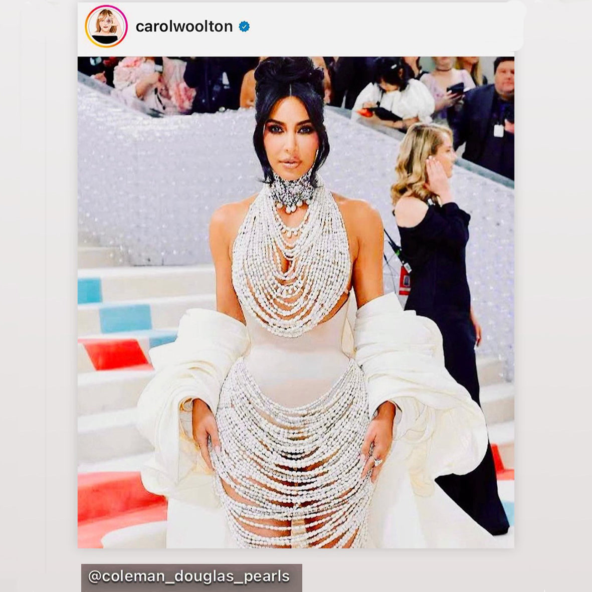 Kim Kardashian wears a deluge of pearls with a Schiaparelli gown at the Met Gala