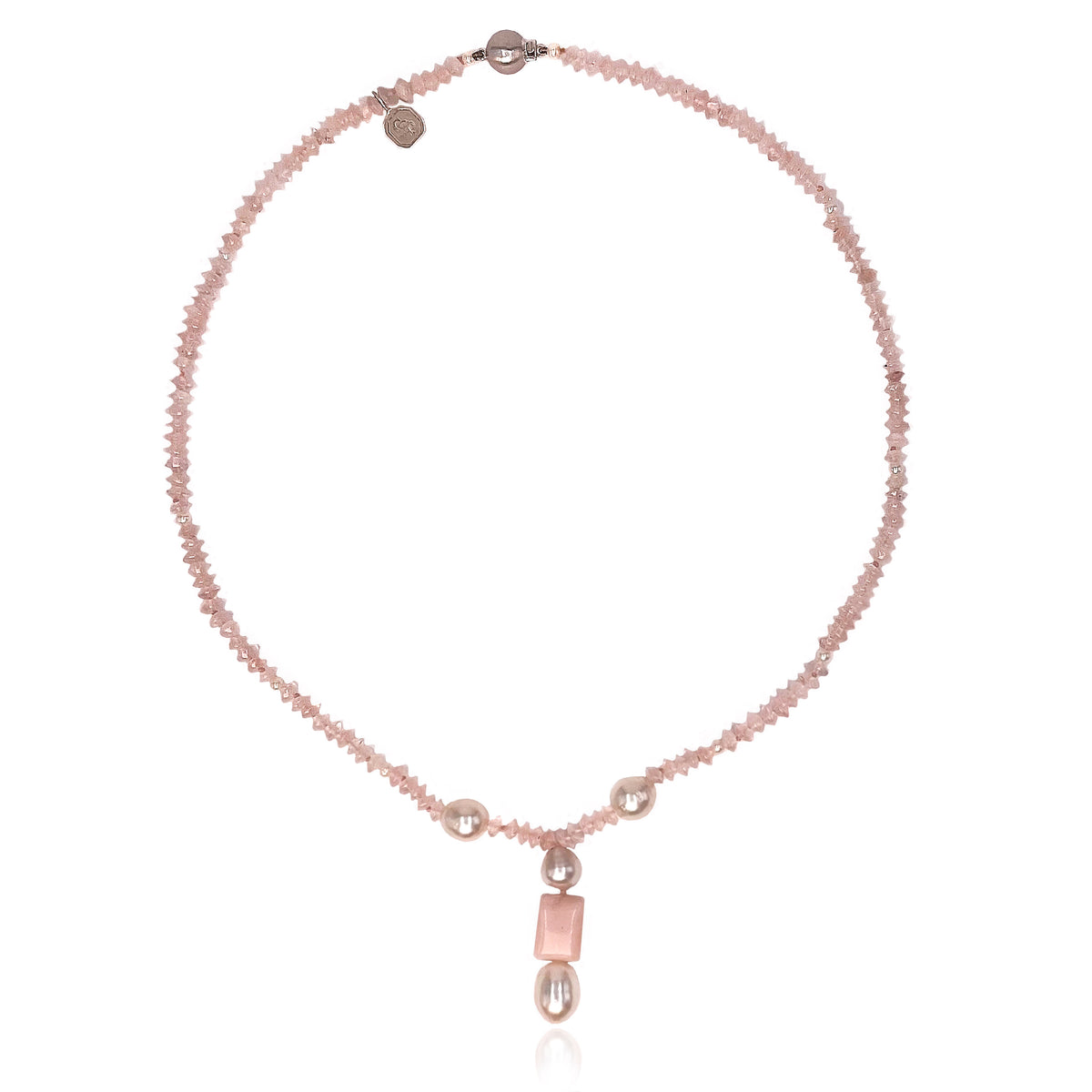 White South Sea Pearl &amp; Pink Opal &#39;Dolly Mixture&#39; Drop Necklace
