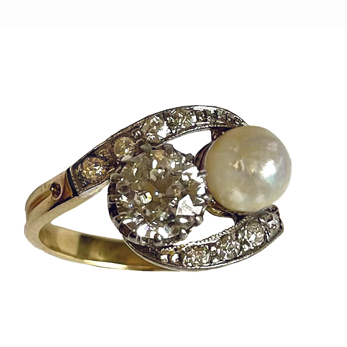 Rare White Natural Pearl & Diamond Belle Epoque 'You & I' Ring