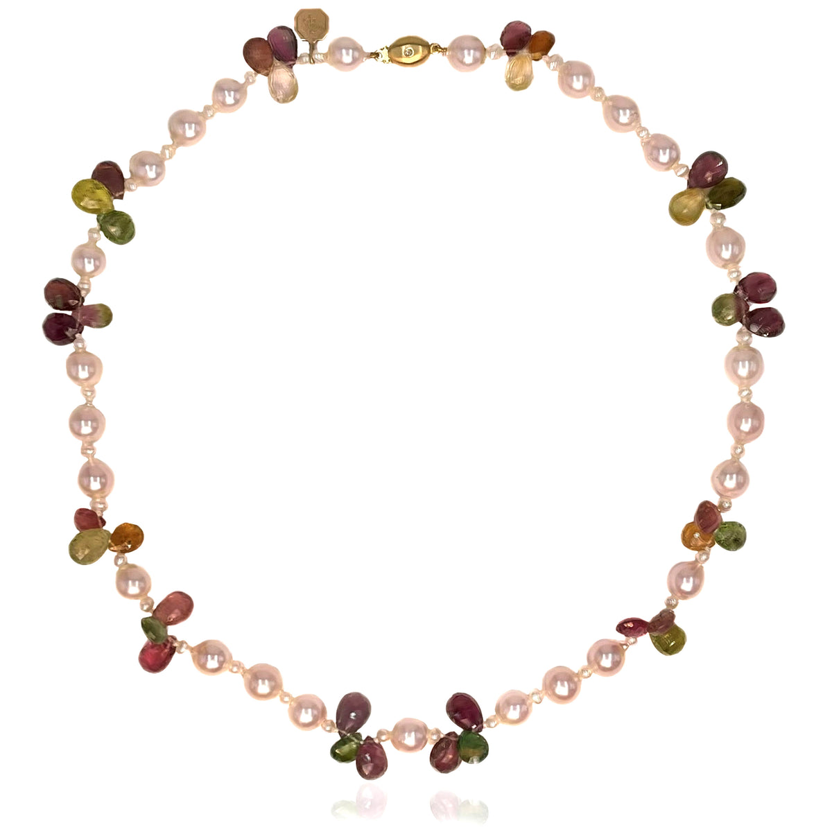 White Akoya &amp; Seed Pearl with Multicoloured Tourmaline &#39;Happy&#39; Necklace