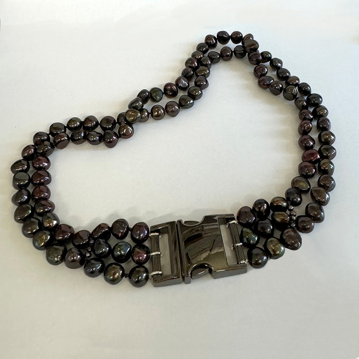 Black Freshwater Pearl & Black Rhodium Clasp Made-to-Measure Large Dog Collar