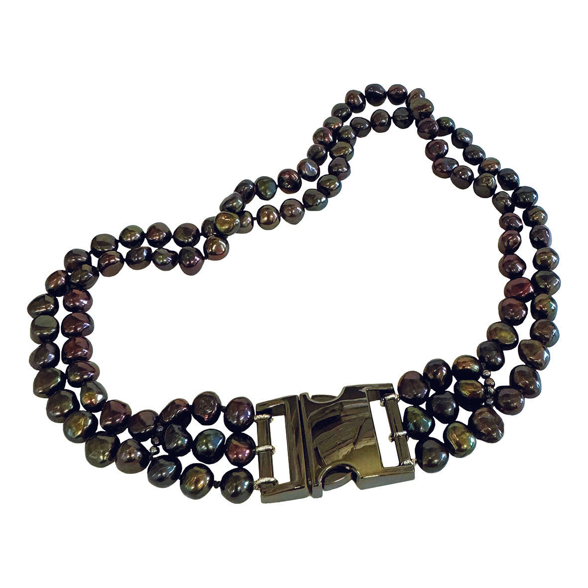 Black Freshwater Pearl & Black Rhodium Clasp Made-to-Measure Large Dog Collar