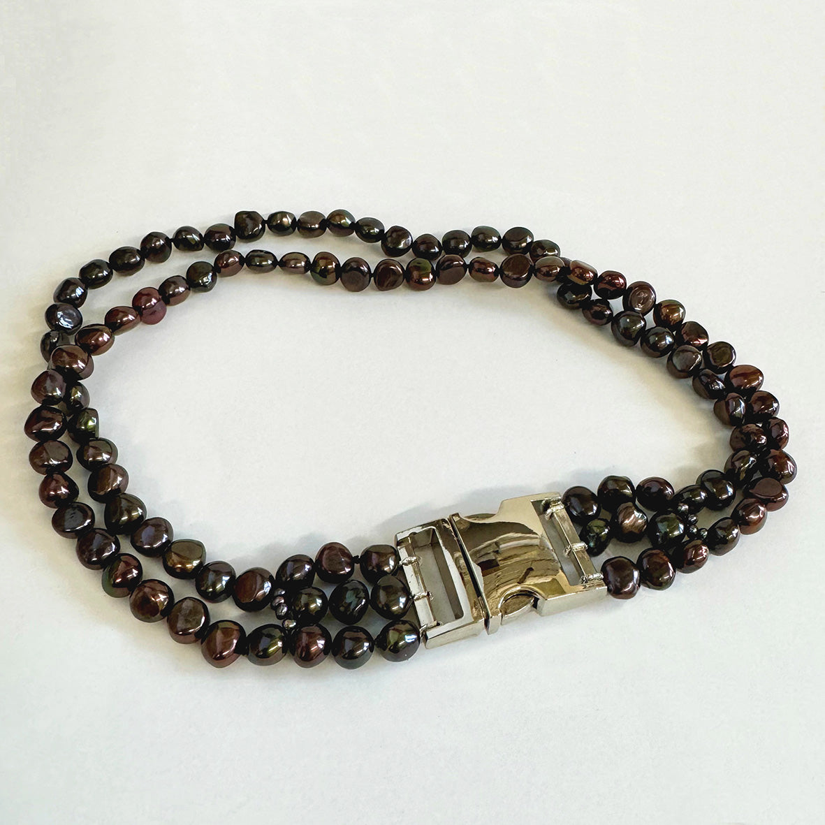 Black Freshwater Pearl & Silver Clasp Made-to-Measure Large Dog Collar