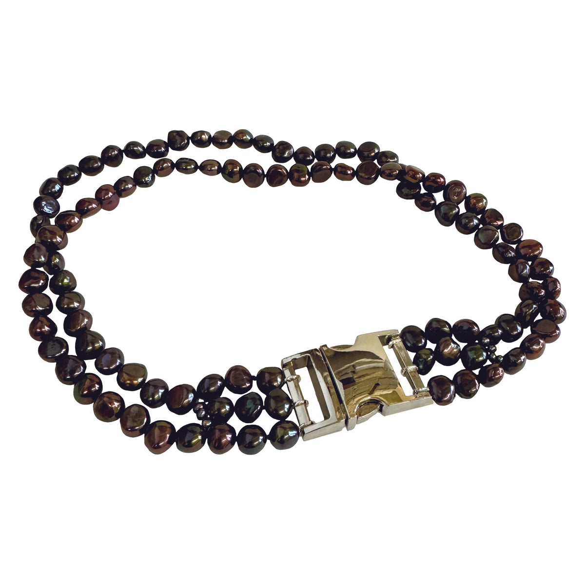 Black Freshwater Pearl & Silver Clasp Made-to-Measure Large Dog Collar