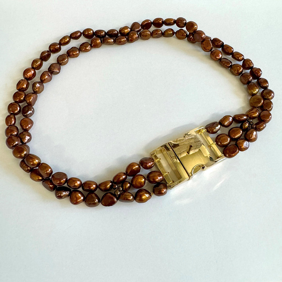 Bronze Freshwater Pearl & Yellow Gold Clasp Made-to-Measure Large Dog Necklace