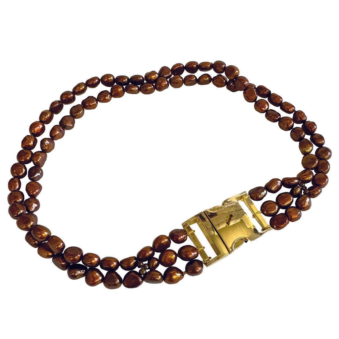 Bronze Freshwater Pearl & Yellow Gold Clasp Made-to-Measure Large Dog Necklace