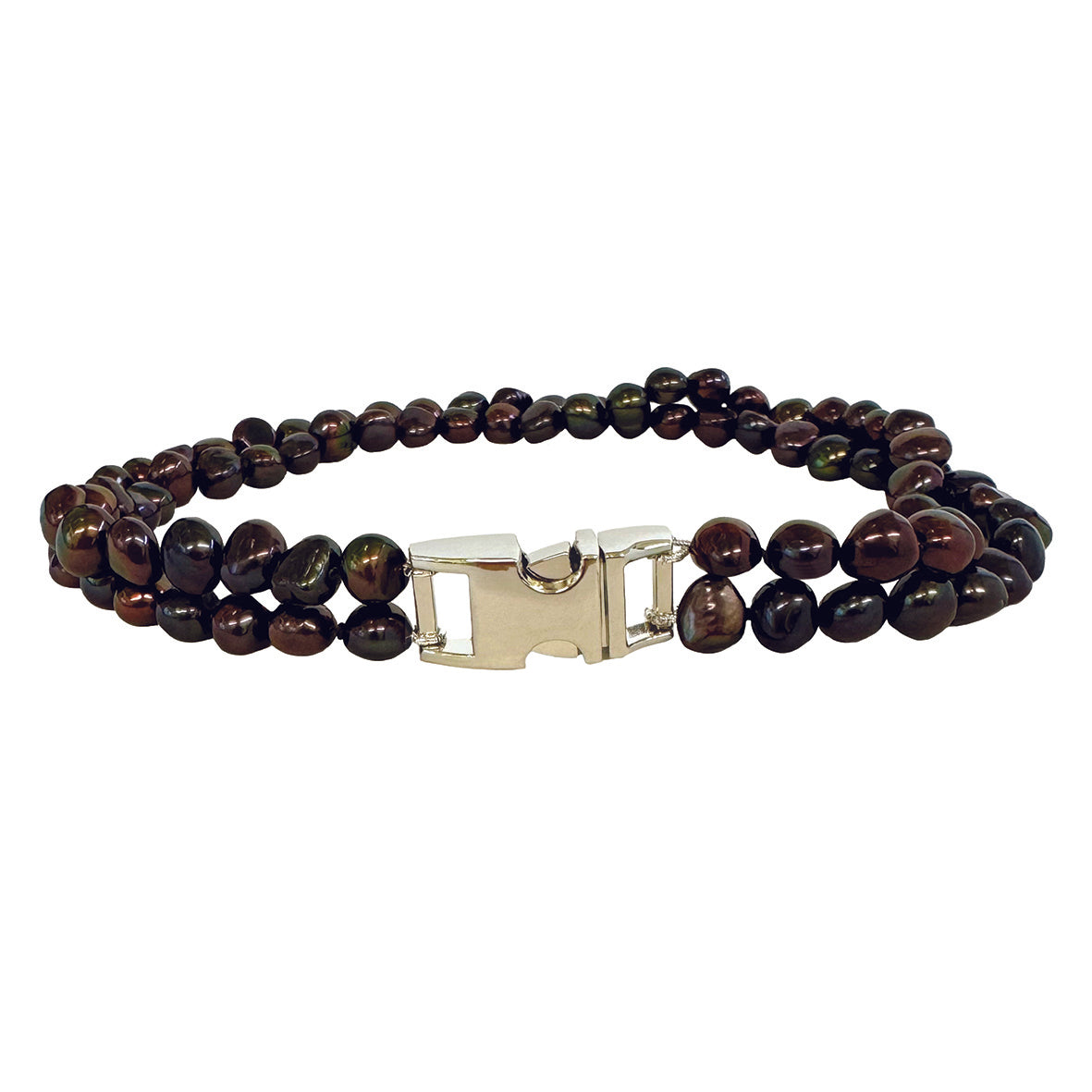 Black Freshwater Pearl & Silver Clasp Made-to-Measure Medium Dog Necklace