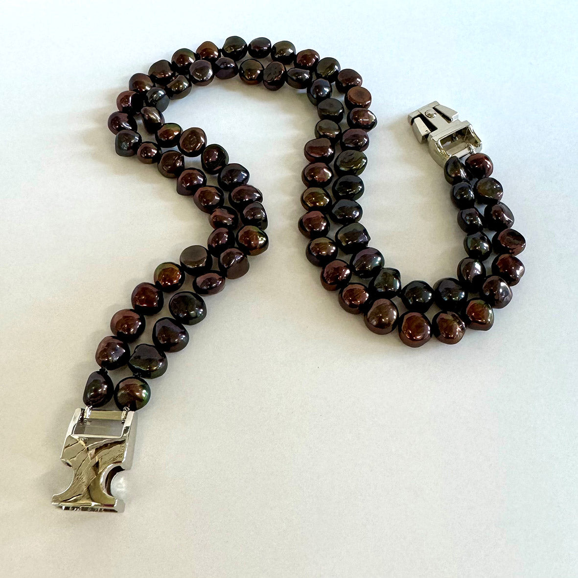 Black Freshwater Pearl & Silver Clasp Made-to-Measure Medium Dog Necklace