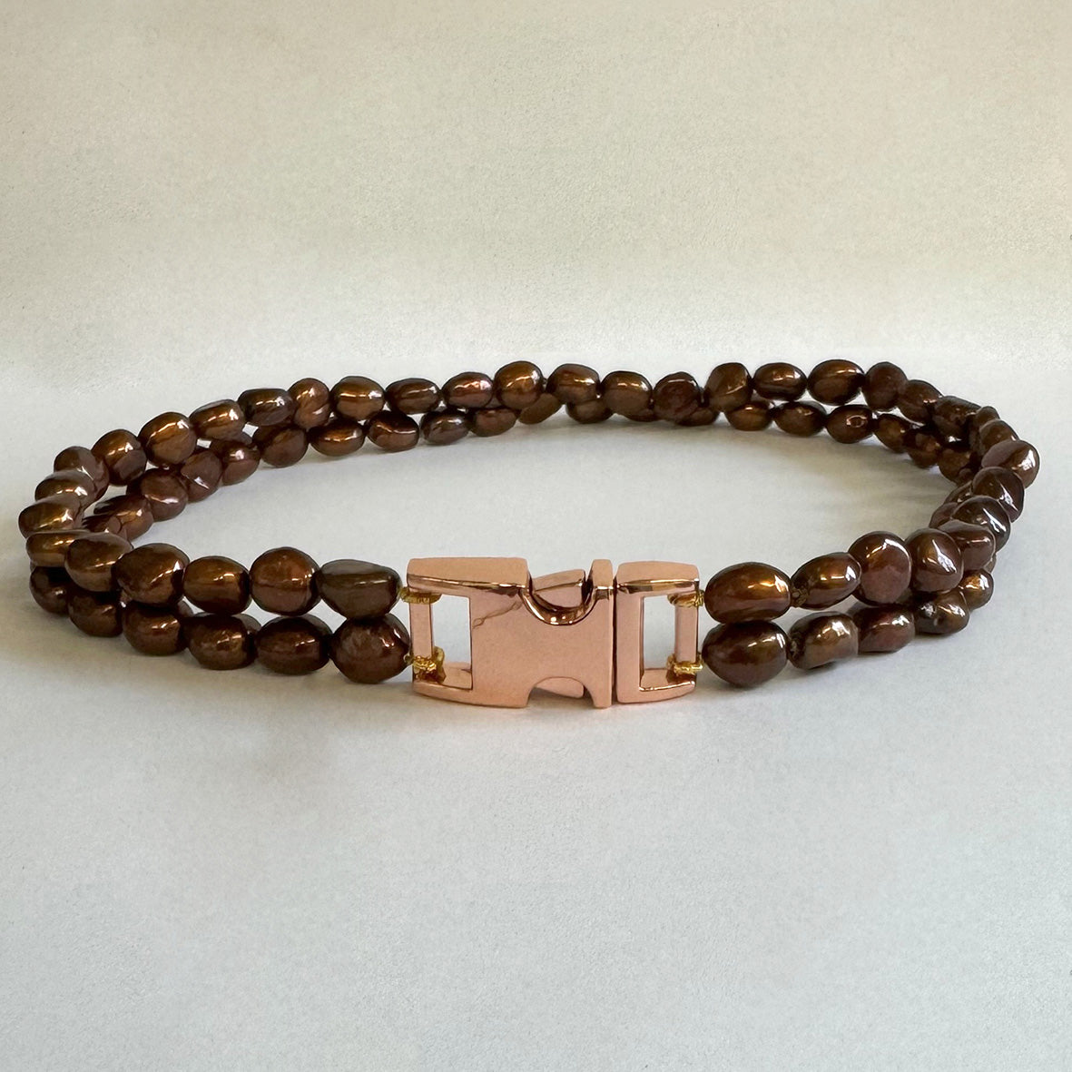 Bronze Freshwater Pearl & Rose-Gold Clasp Made-to-Measure Medium Dog Necklace