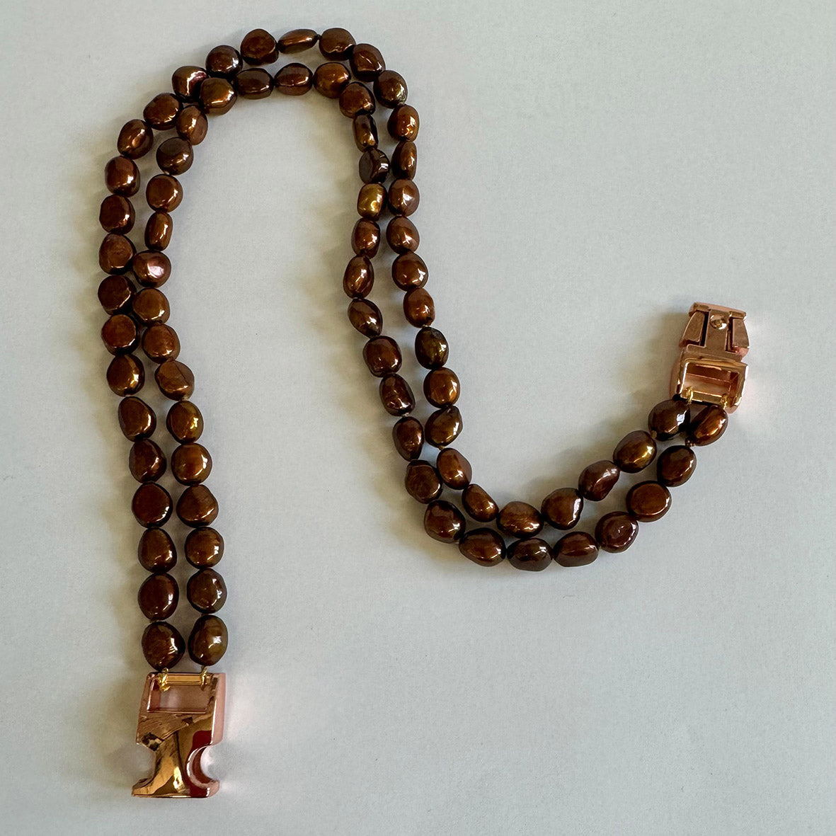 Bronze Freshwater Pearl & Rose-Gold Clasp Made-to-Measure Medium Dog Necklace