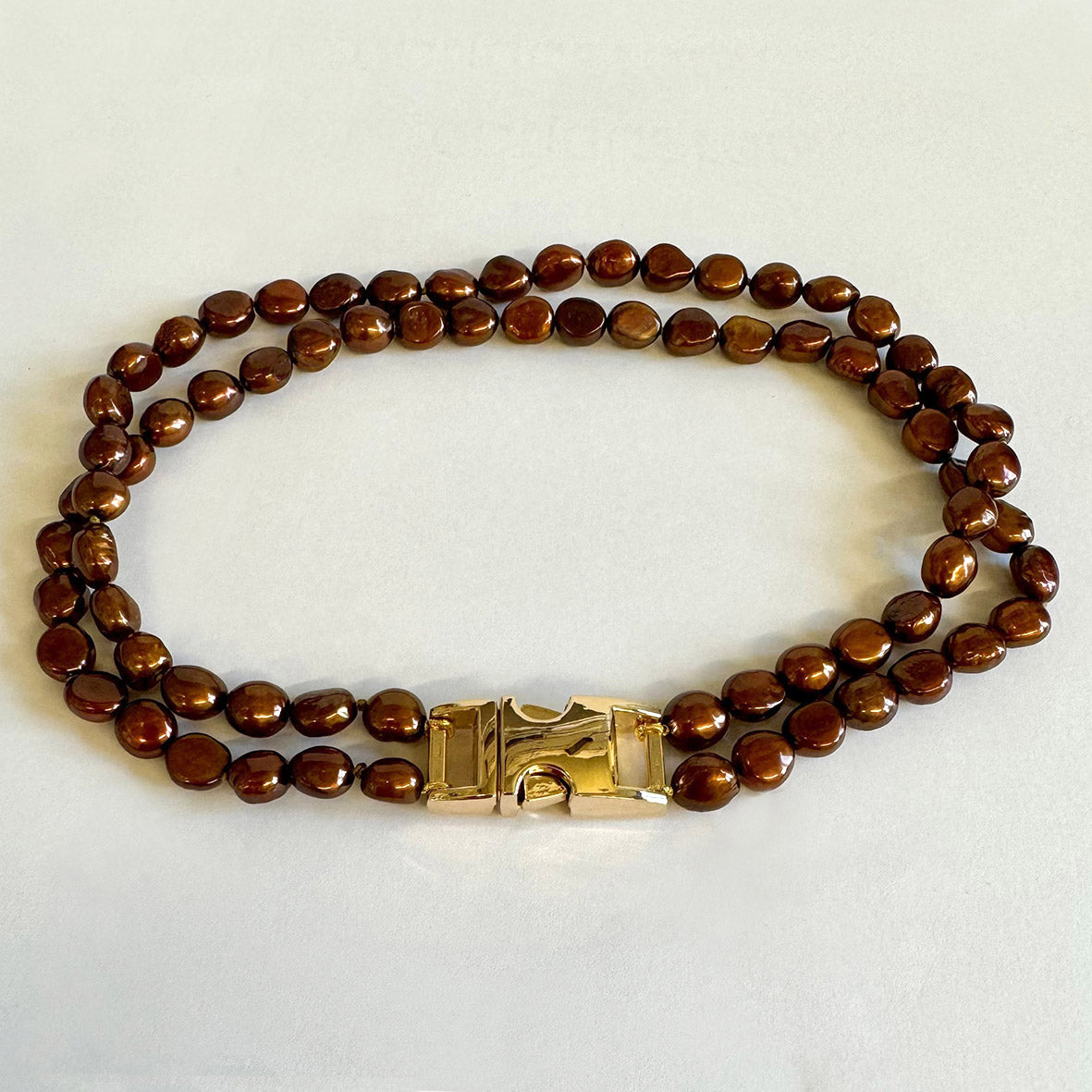 Bronze Freshwater Pearl & Yellow-Gold Clasp Made-to-Measure Medium Dog Necklace