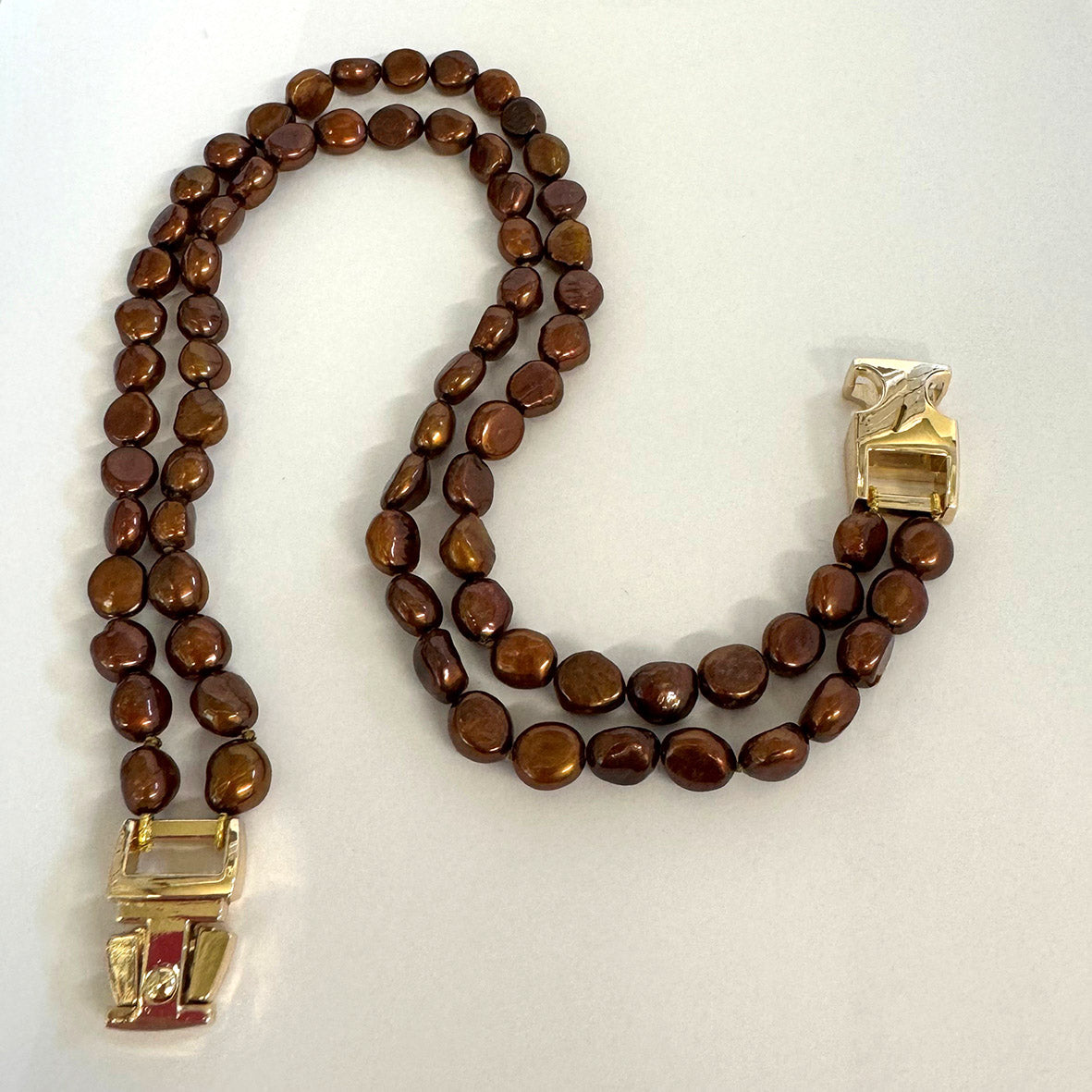 Bronze Freshwater Pearl & Yellow-Gold Clasp Made-to-Measure Medium Dog Necklace