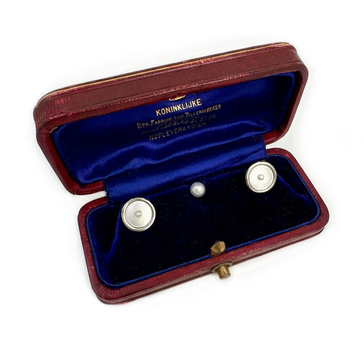 Rare Natural White Pearl Set by the Official Dutch Crown Jeweller Shirt Studs & Collar Button