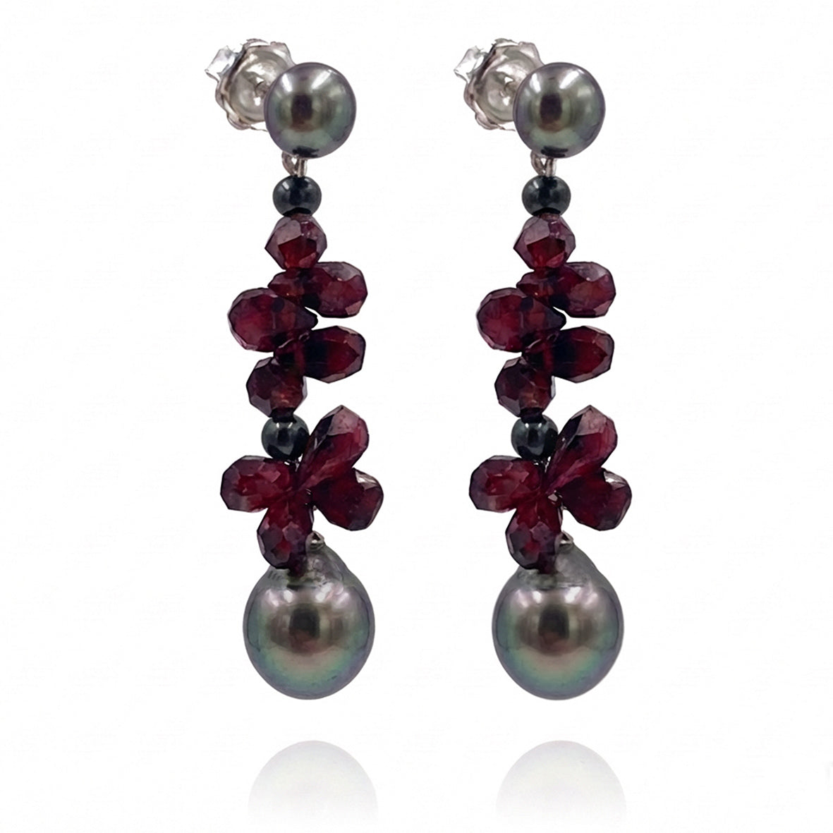 Black Tahitian & Garnet 'Twinkling Light' Earrings