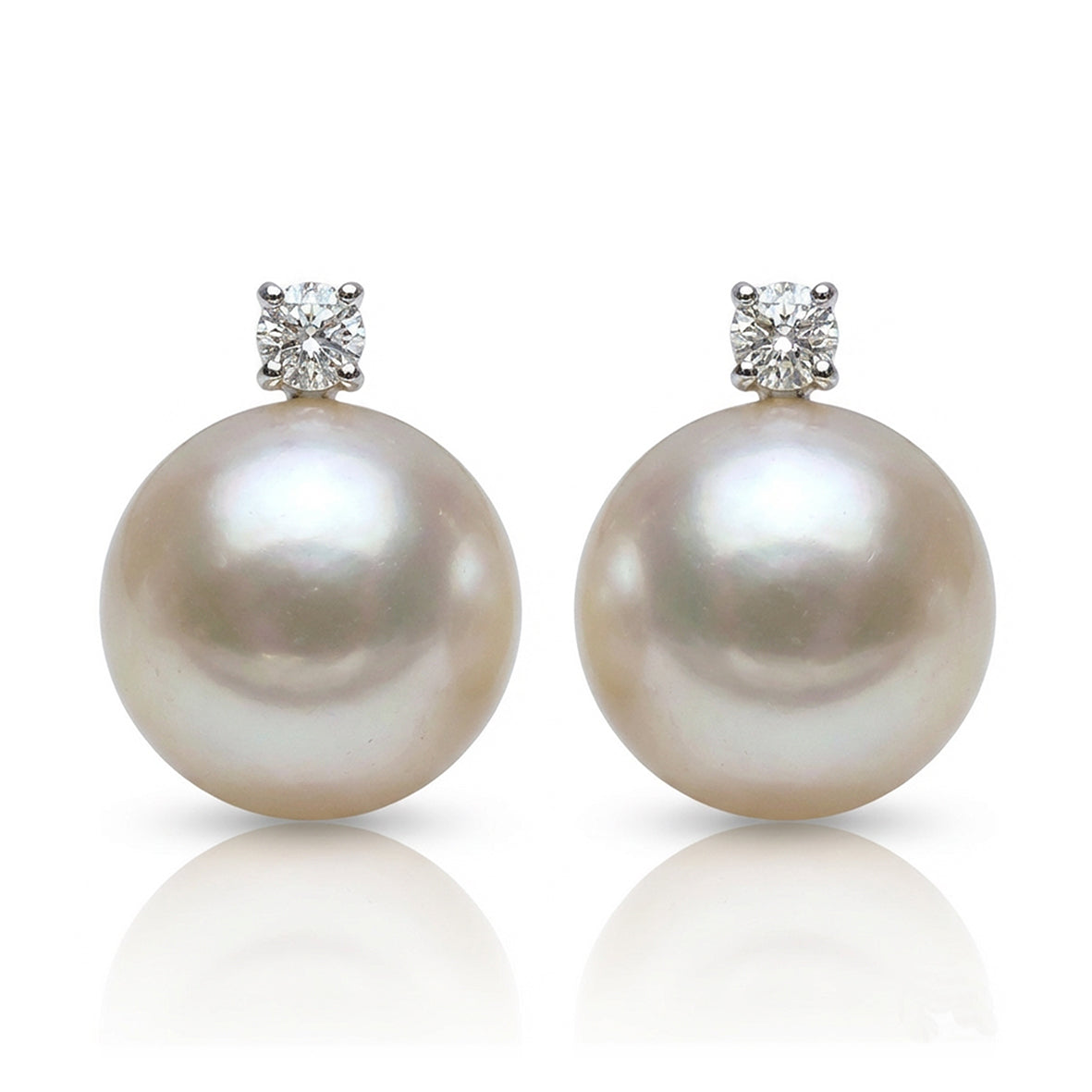White Akoya Pearl (8.5mm) & Diamond Accent 'Tsarina' White Gold Earrings